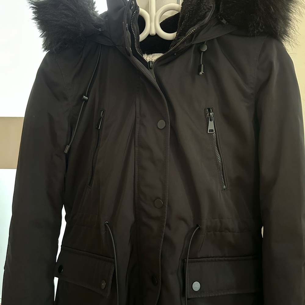 Zara Black Fur Hood Parka Coat